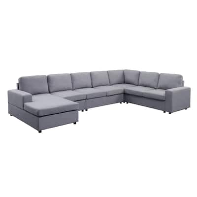 Fenie 7 Seat Reversible Modular Sectional Sofa Chaise, Gray, 147 Inch
