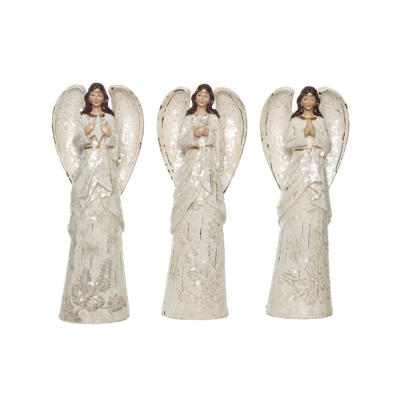 Transpac Large Resin Peaceful Poinsettia Angel Figurine Set of 3 Christmas Home Decorations