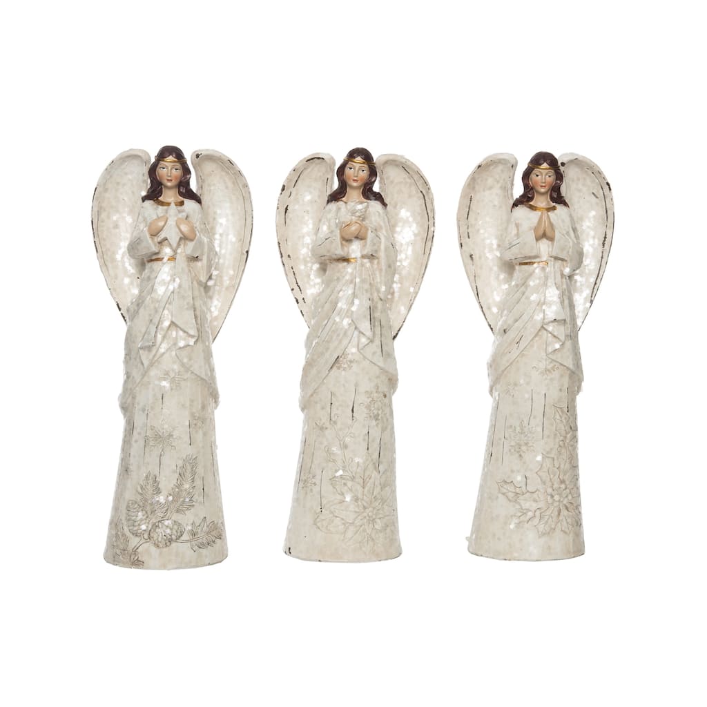 Transpac Large Resin Peaceful Poinsettia Angel Figurine Set of 3 Christmas Home Decorations