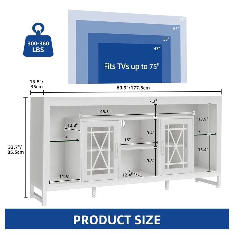 33.5'' LED TV Stand for up to 75" TVs with Storage Power Outlets - 65 inches in width