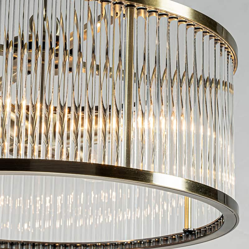 Modern Glam Black / Antique Bronze 4/10-Light Glass Drum Flush Mount Contemporary Ceiling Light For Living Room Entryway