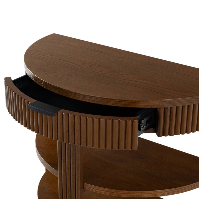 SAFAVIEH Couture Shelbie Reeded 1-Drawer 2-Shelf Half Moon Console Table - 32"W x 16"D x 26"H