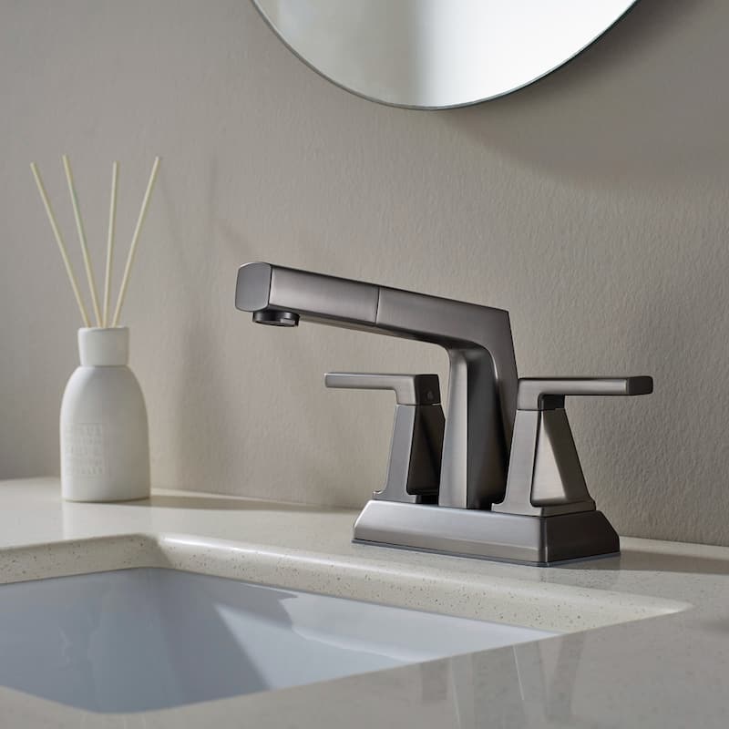 ALPHAUCET Centerset Two-Handle Pull-Out Sprayer Bathroom Faucet