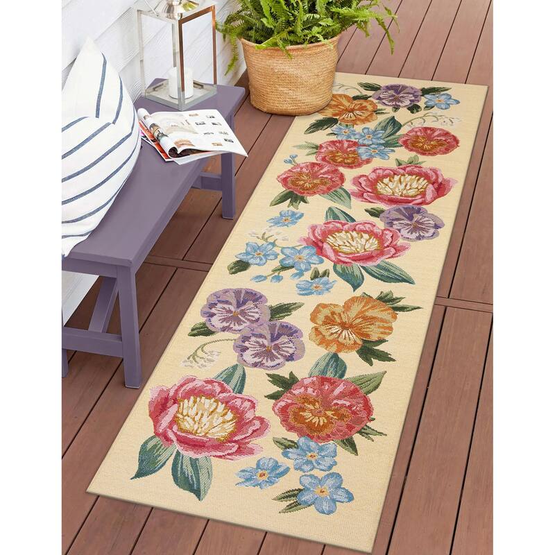 Liora Manne Marina Secret Garden Indoor/Outdoor Area Rug - 1'11" x 7'6" - Chiffon