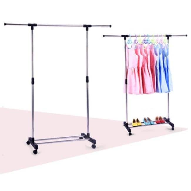 32'' Vertically & Horizontally-stretching Stand Clothes Rack(Single/Double-bar)