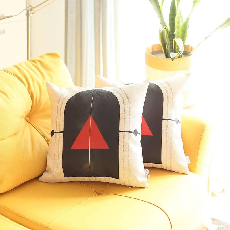 HomeRoots Set Of Two 18" X 18" Black And Red Abstract Zippered Handmade Polyester Throw Pillow