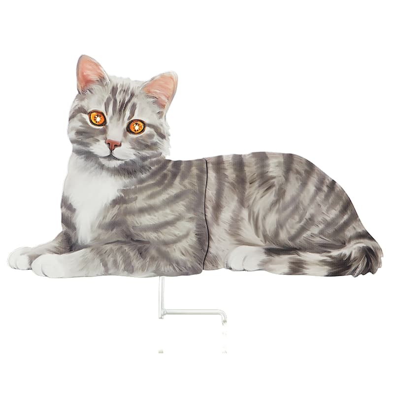 Realistic Cat with Solar Powered Eyes Outdoor Garden Stake - 16.5 x 16.25 x 3.37