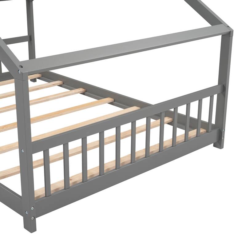 Full Pine House Platform Bed with Headboard & Footboard