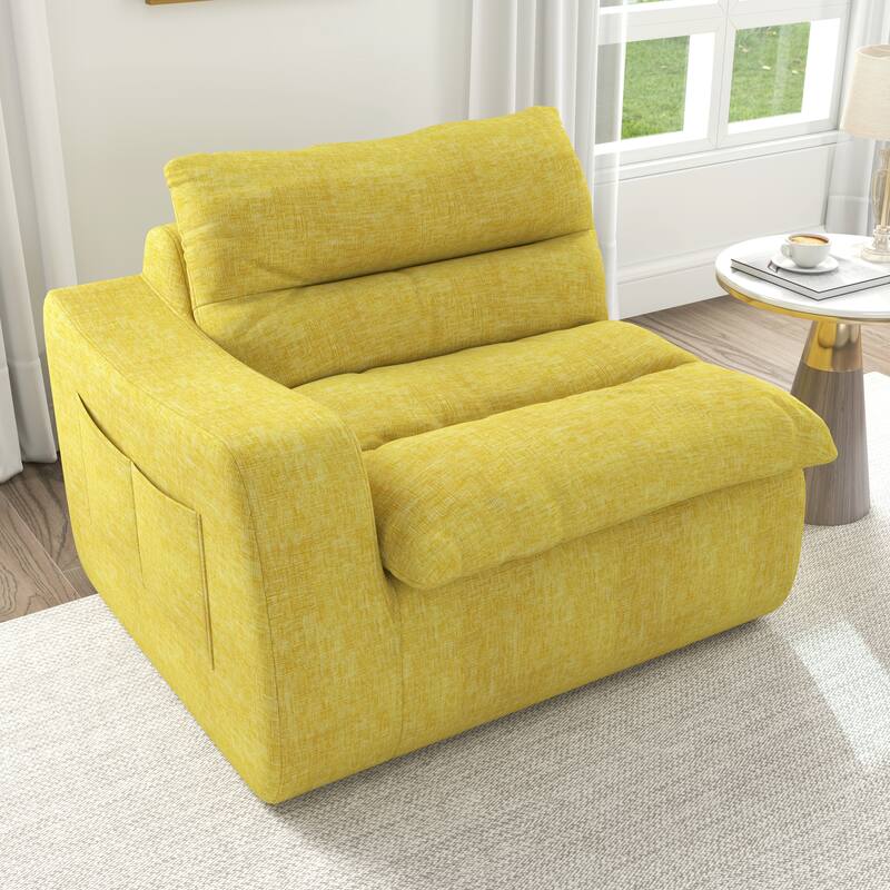 Lazy floor sofa, modern floor lounge chair with left arm, comfortable beanbag sofa, suitable for living room bedroom office - Yellow