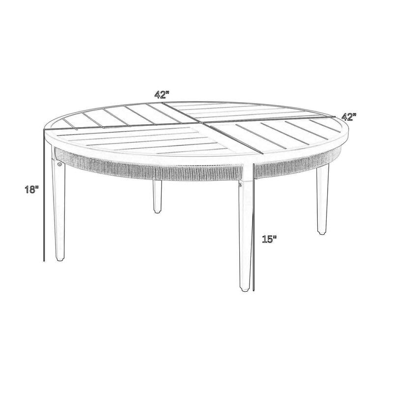 Hosa 42 Inch Outdoor Coffee Table, Black Round Slatted Top, Gray Rope Apron