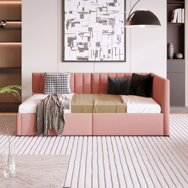 Linen Twin Daybed with Drawers