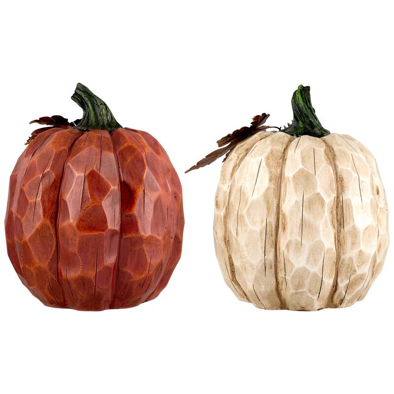 Fall Harvest "Be Joyful" "Be Thankful" Pumpkin Decorations - 7.75" - Set of 2