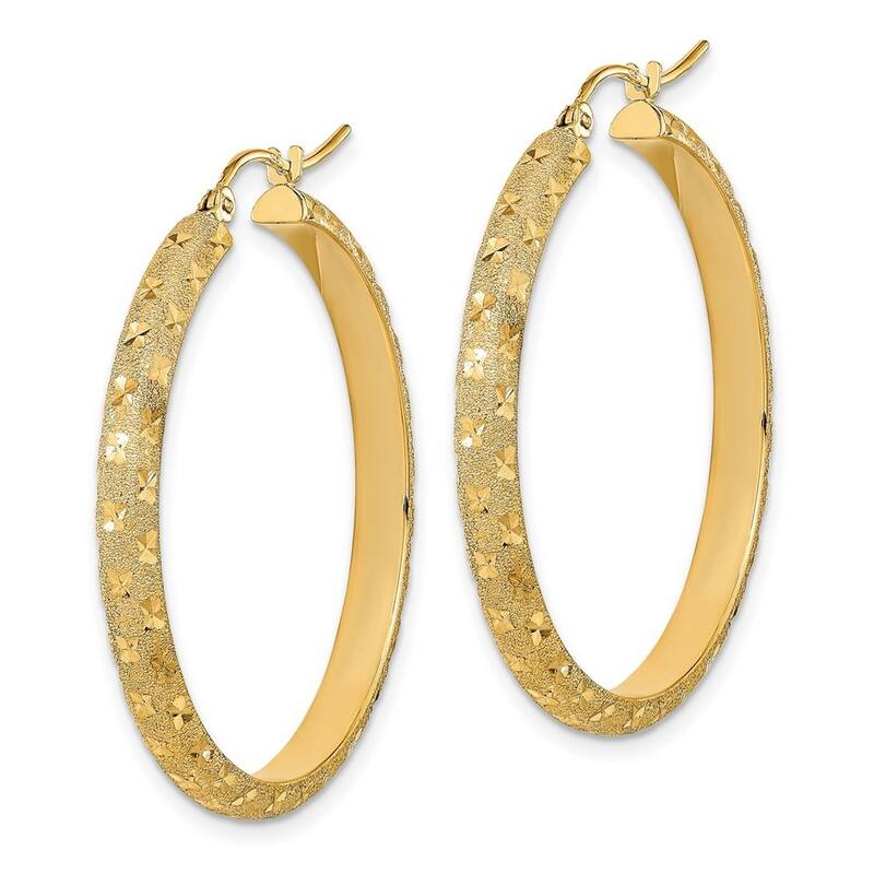 Curata 14k Yellow Gold Polished and Brushed Sparkle Cut Fancy Hoop Earrings 36.89x3.5mm