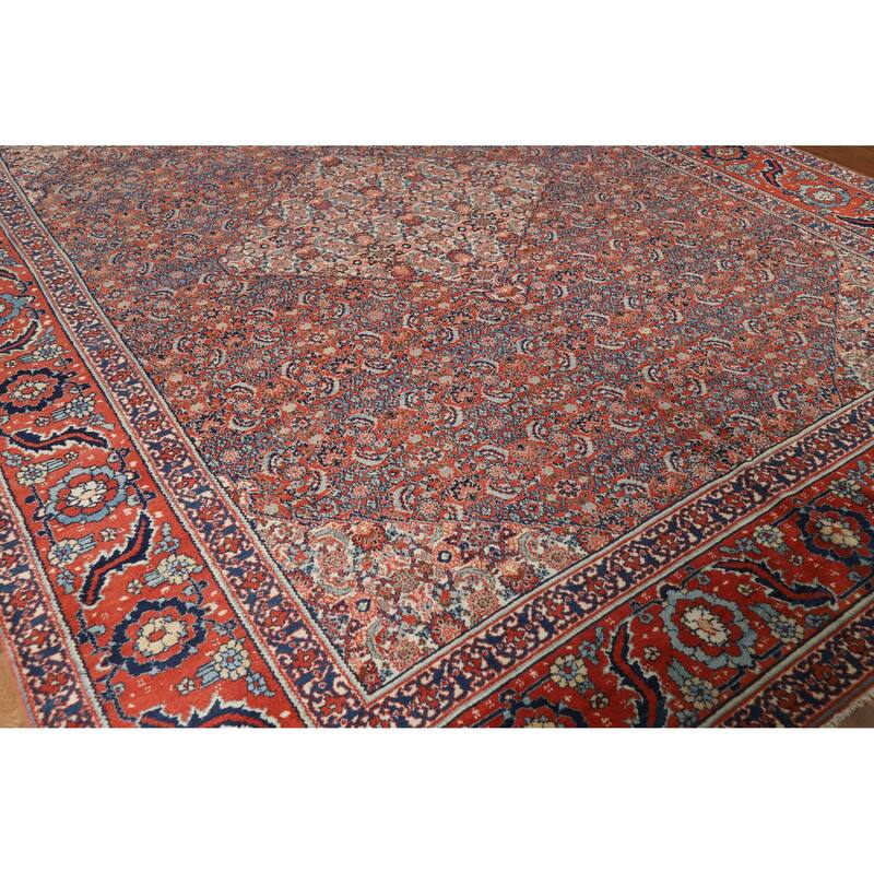 Hand Knotted Oriental 100% Wool Carpet Traditional Floral Oranges & Rust Senneh Area Rug - 11' 11'' X 9' 0''