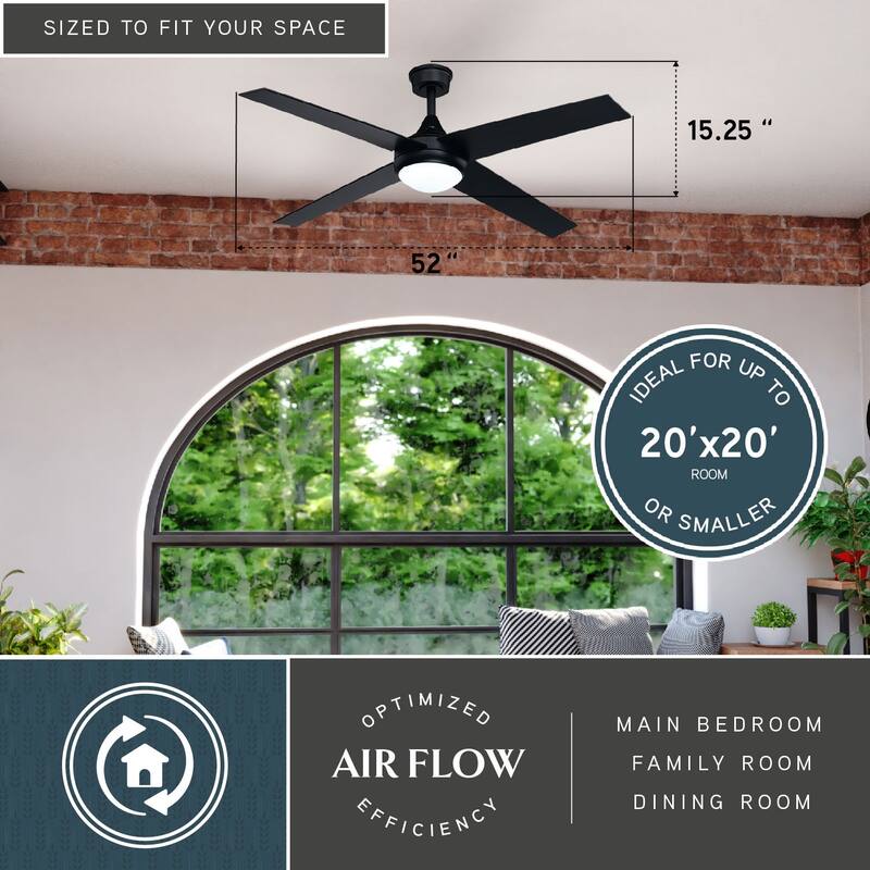 Hamlin Black Contemporary 52-in. Ceiling Fan with LED Light Kit and Remote - 52-in W x 15.25-in H x 52-in D