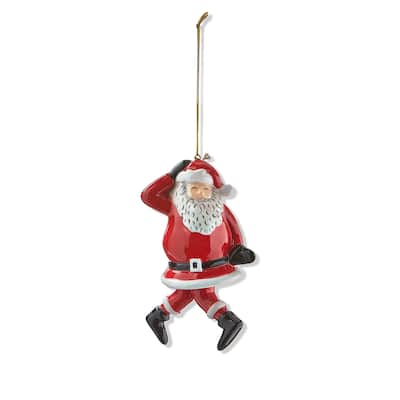 Dancing Santa Knees In Ornament - Red Ceramic Christmas Tree Ornament 6.2" H x 2.8" L x 2.2" W - Dust Clean