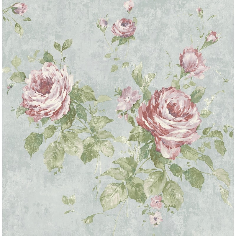 Seabrook Designs Cresswell Floral Unpasted Wallpaper - 20.5 in. W x 33 ft. L - Metallic Blue Smoke & Sangria