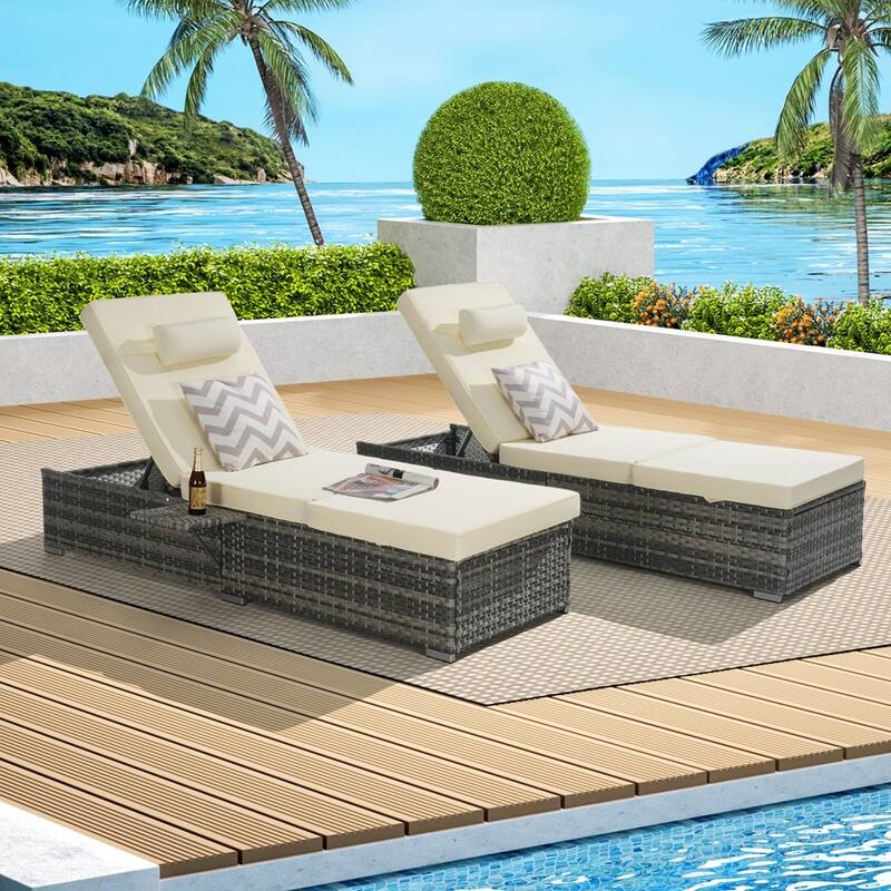Outdoor Chaise Lounge Chair Set of 2 with Storage