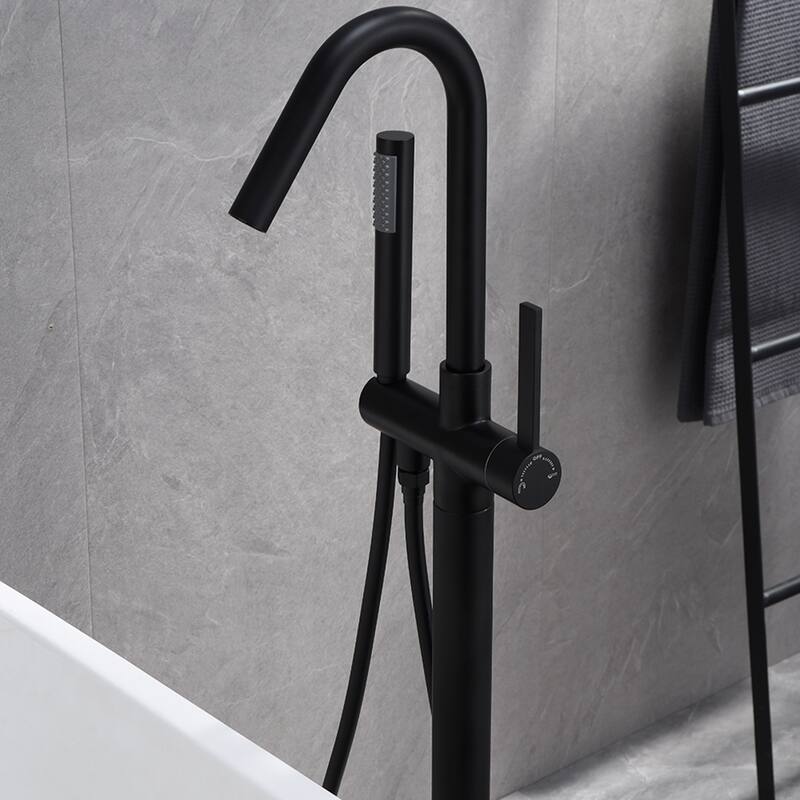 Floor Mounted 45''H Freestanding 360 Swivel Spout Bathtub Tub Filler With Handheld Showerhead