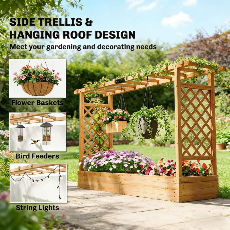 Raised Planter Garden with Trelli, Drainage for Tomatoe Climbing Plant