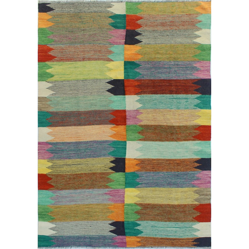 Modern Flatweave Marline Red/Ivory Rug - 5'7" x 7'11"