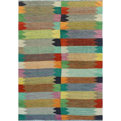 Modern Flatweave Marline Red/Ivory Rug - 5'7" x 7'11"