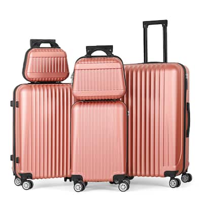 Vertical Stripe Luggage Travel 5-Piece Set Rose Gold
