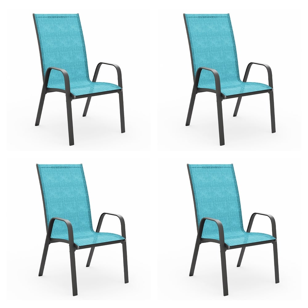 4-Pieces Stackable Black Steel Frame Stationary Dining Chair Dining Chairs Set