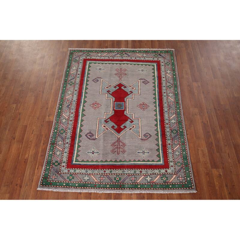 Kazak Oriental Accent Rug Handmade Wool Carpet - 4'3" x 5'8"