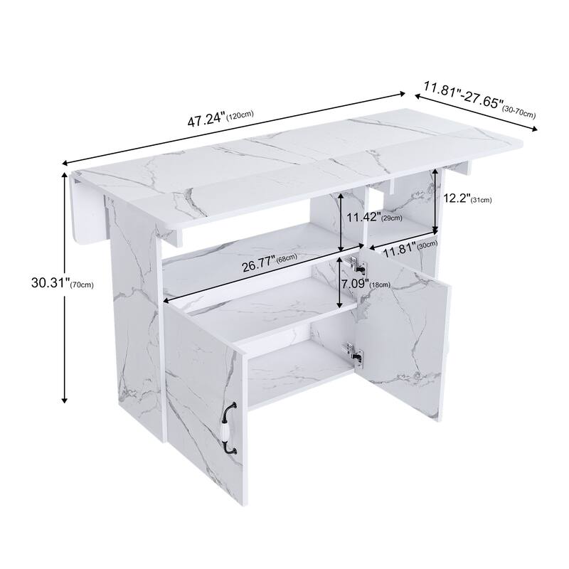 Multi-Functional Folding Table with Storage & Wheels - 47 Inch Compact Dining Desk for Small Spaces, Kitchen, Dorm, Office
