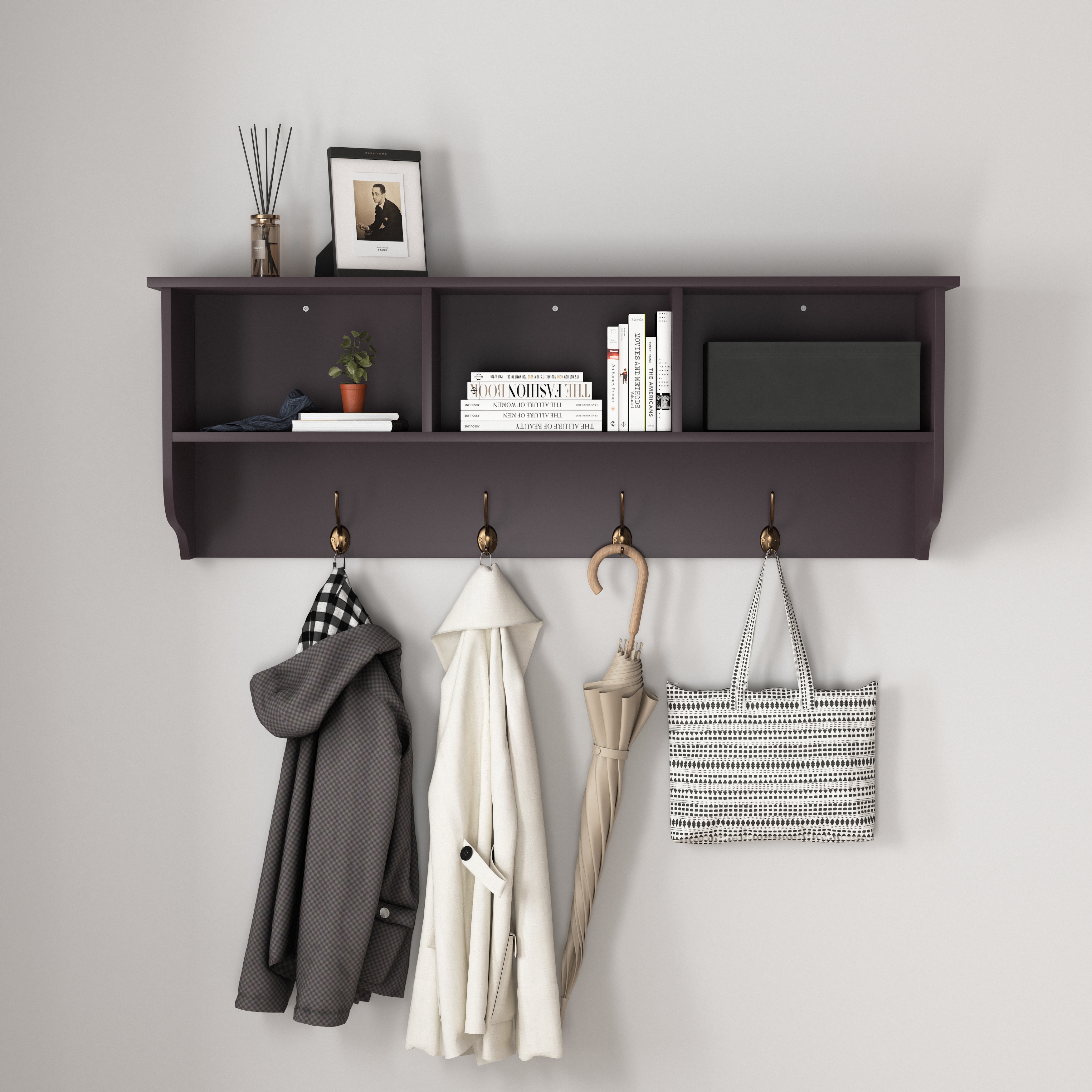 Modern Entryway Shelf With Hooks Espresso Entryway Wall Mounted