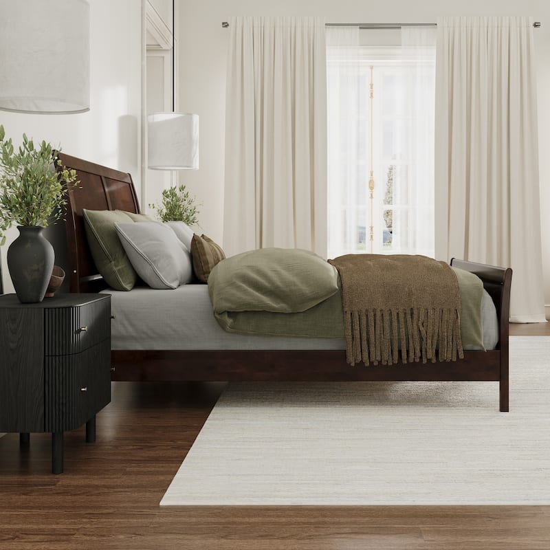 Valencia Solid Wood Low Profile Sleigh Platform Bed with Matching Footboard