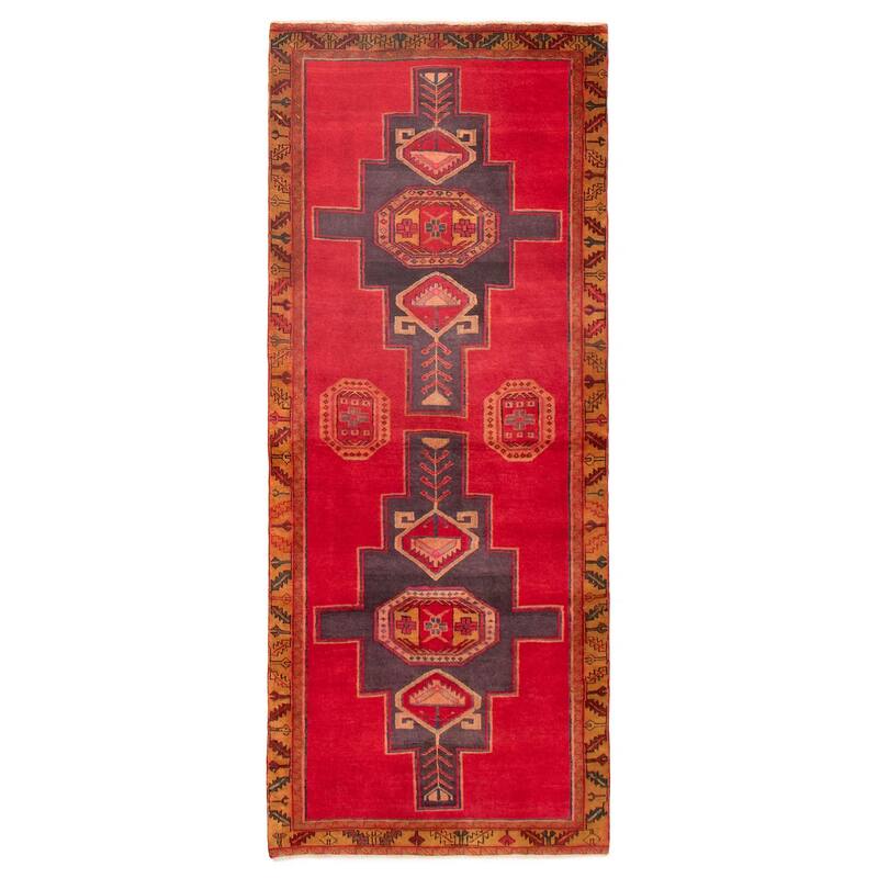 ECARPETGALLERY Hand-knotted Konya Anatolian Red Wool Rug - 3'9 x 9'3 - Red - 3'9 x 9'3