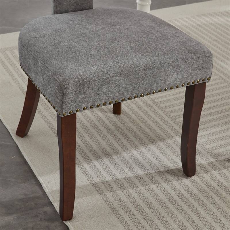 Set of 2 Linen Fabric Upholstered Curved Backrest Accent Dining Chairs