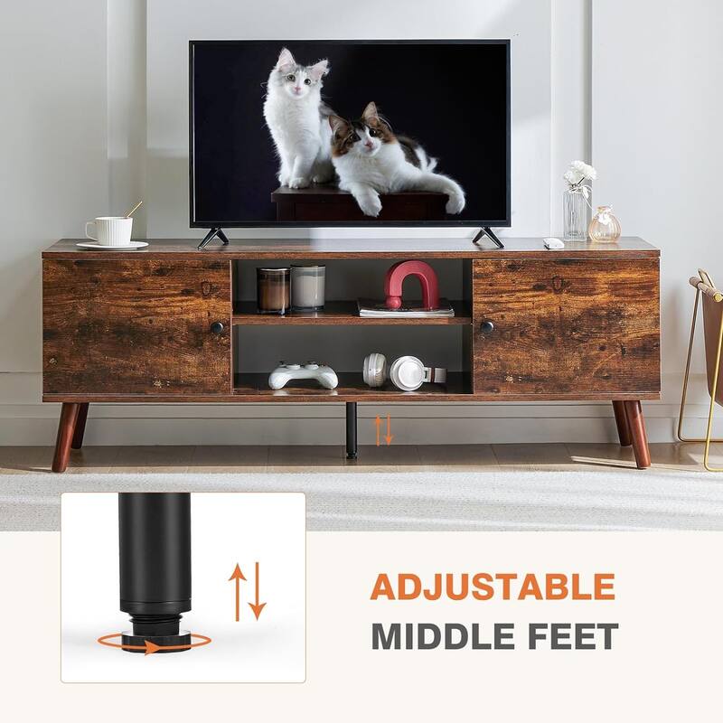 TV Stand for 55 60 inch TV, Entertainment Center with Storage Cabinet, Mid Century Modern Media Console Table, Adjustable Hinge