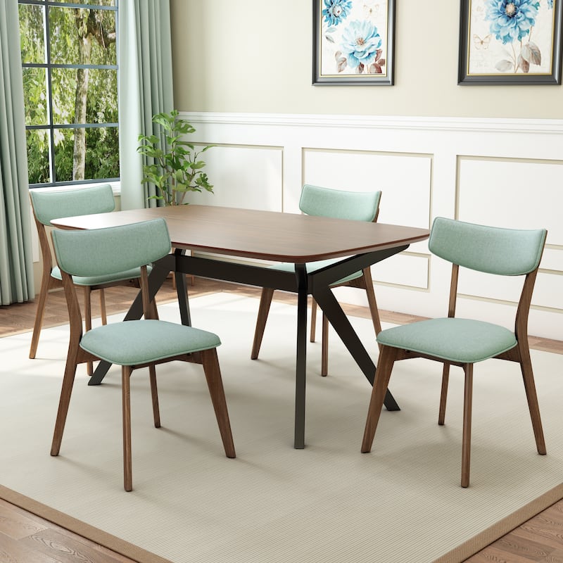 Christopher Knight Home - Genevra Wood and Fabric Dining Set - 5-Pieces - Mint+Walnut + Black