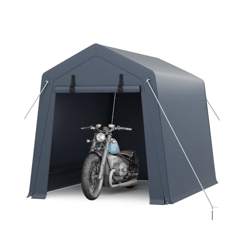 6x6 FT Portable Outdoor Storage Shed with 2 Roll-Up Zipper Doors & Vents, 240G Heavy-Duty Shelter Waterproof PE Tarp - Grey