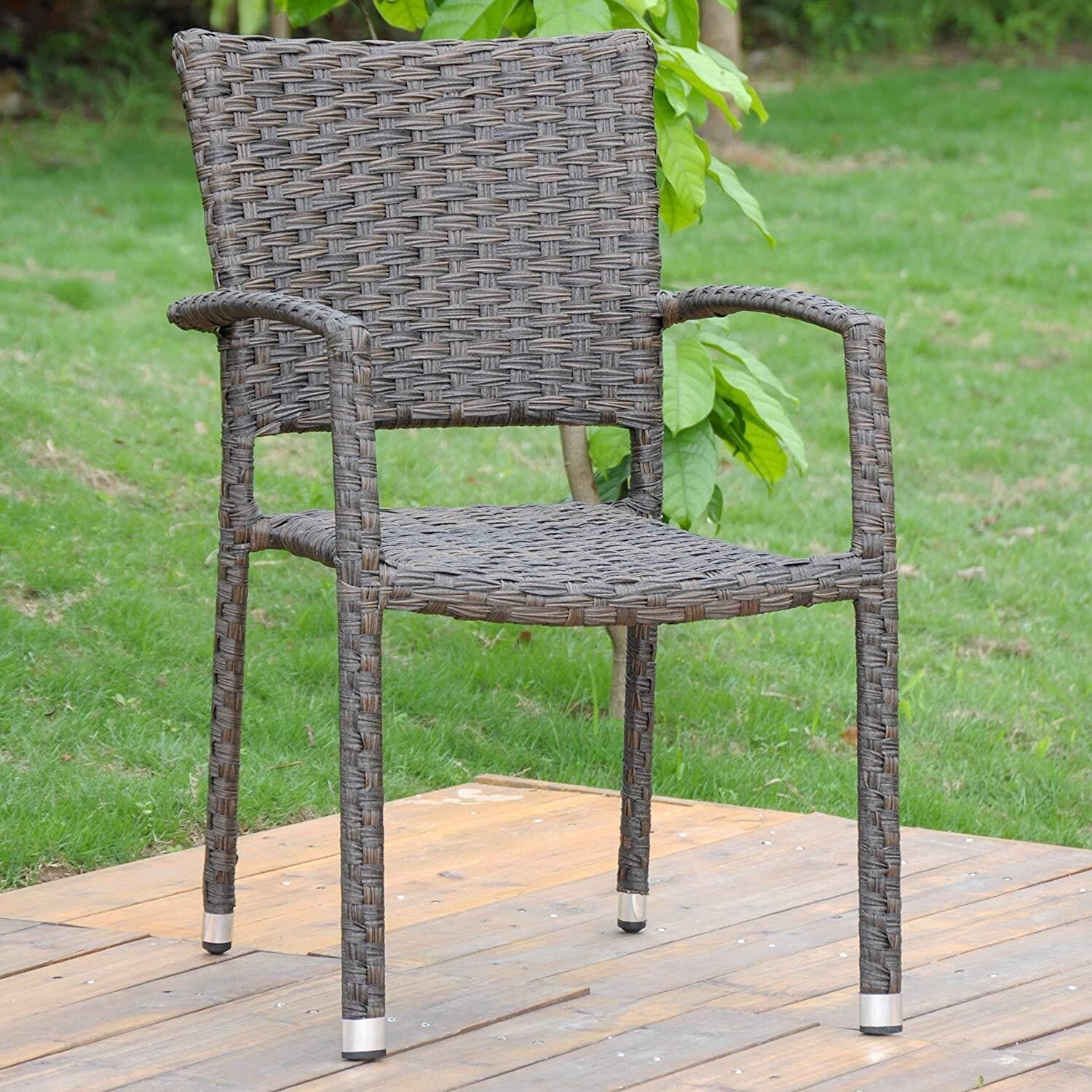 Outdoor Dining Chairs Set of 6 - Resin Wicker Aluminum Patio Chairs - Weather Resistant Furniture - 32
