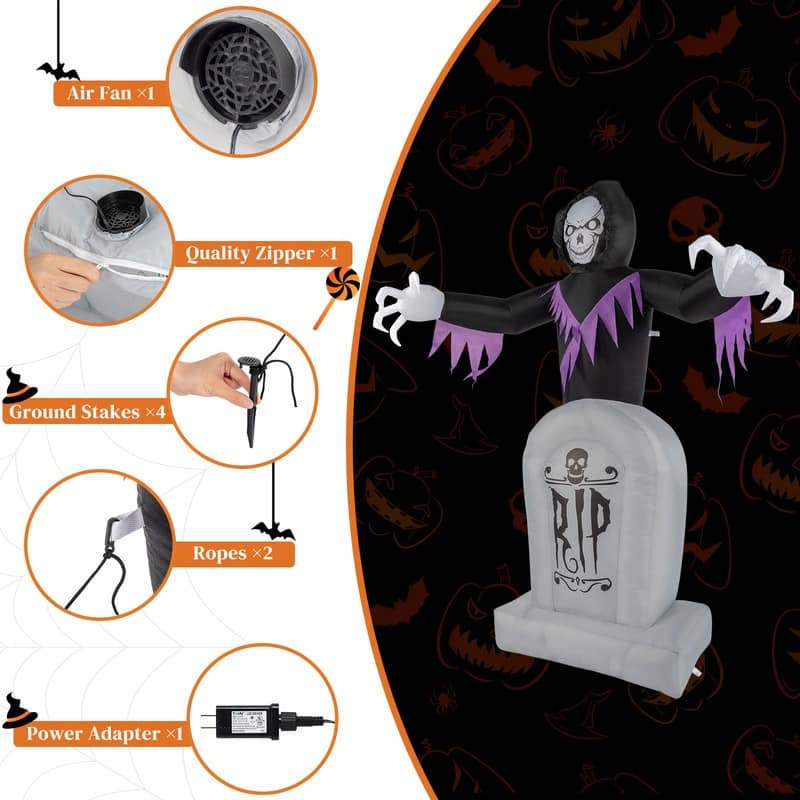 3pcs LED String Lights Grim Reaper and Grave Inflatable Halloween Decoration