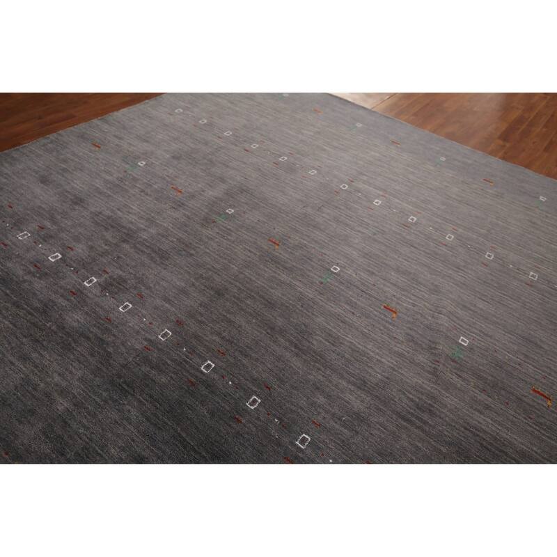 Gray Gabbeh Indian Area Rug Handmade Wool Carpet - 8'1"x 9'6"