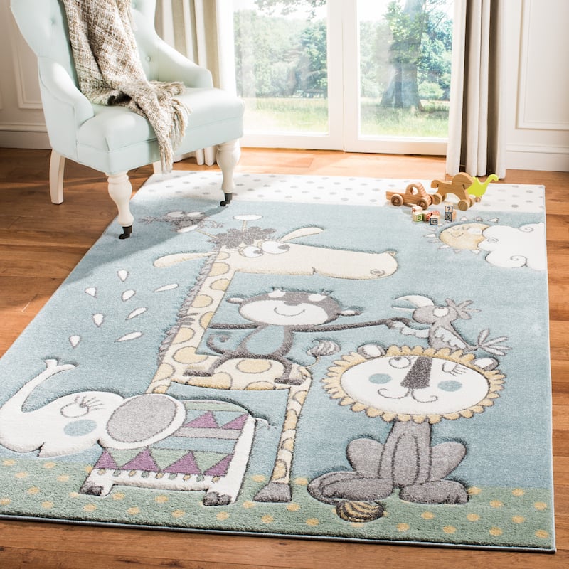 SAFAVIEH Carousel Kids Ljerka Animal Rug - 6'7" x 9' - Ivory/Blue