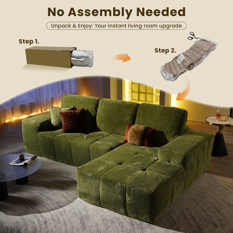 HOOOWOOO Modern Sparkly Velvet Fabric Chaise Sofa Couch