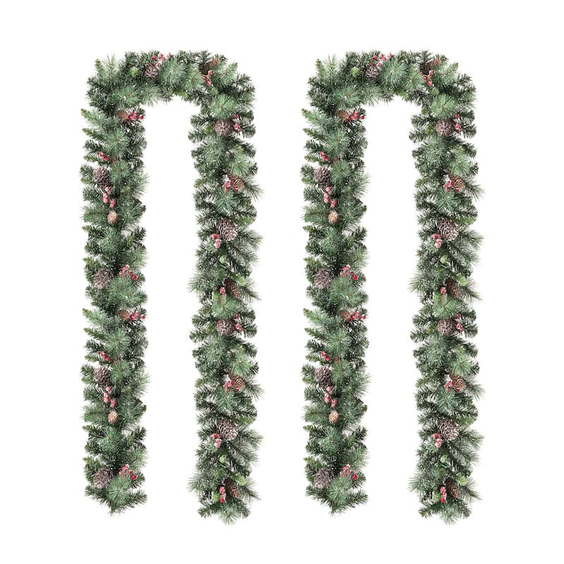 Glitzhome 2pk/4pk 6ft Pre-Lit Pinecones or Snow Flocked Christmas Garland, with Warm White LED Lights and Timer