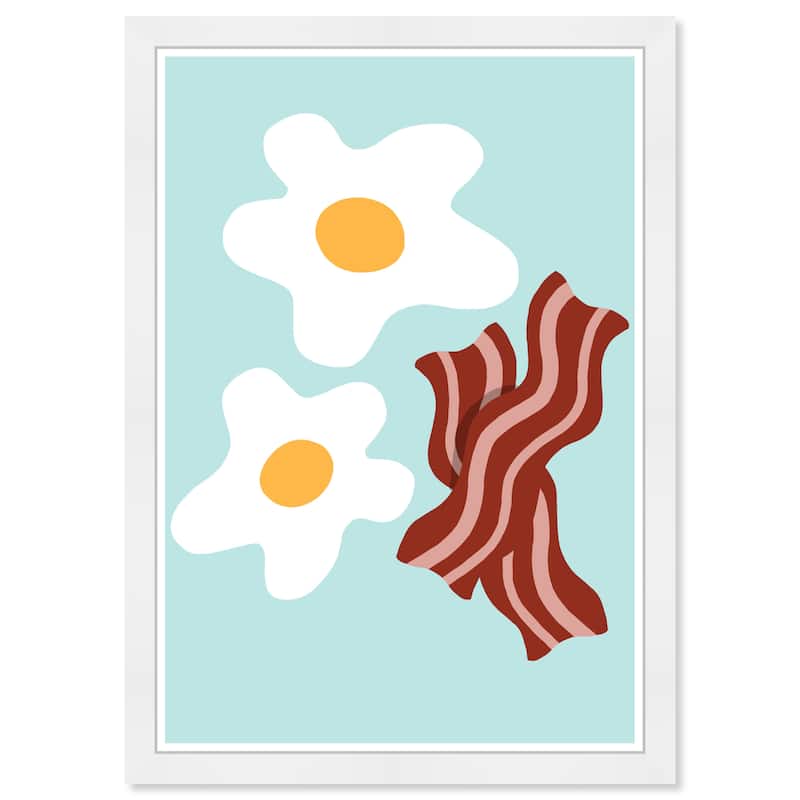 Wynwood Studio 'Eggs and Bacon' Food and Cuisine Wall Art Framed Print Food - Blue, White