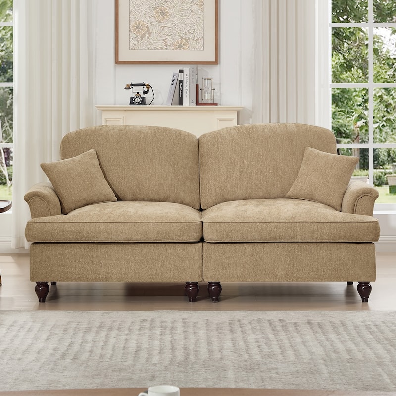 Mid-Century 2-Seat Sofa Couch with Flared Arms & Removable Ruffled Skirts, Retro Chenille Upholstered Loveseat for Living Room