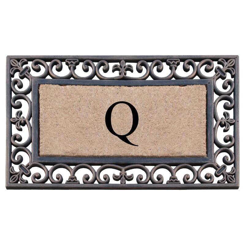 A1HC Natural Coir and Rubber Classic Paisley Border Bronze Monogrammed Doormat - 18"X30" - Monogrammed Q