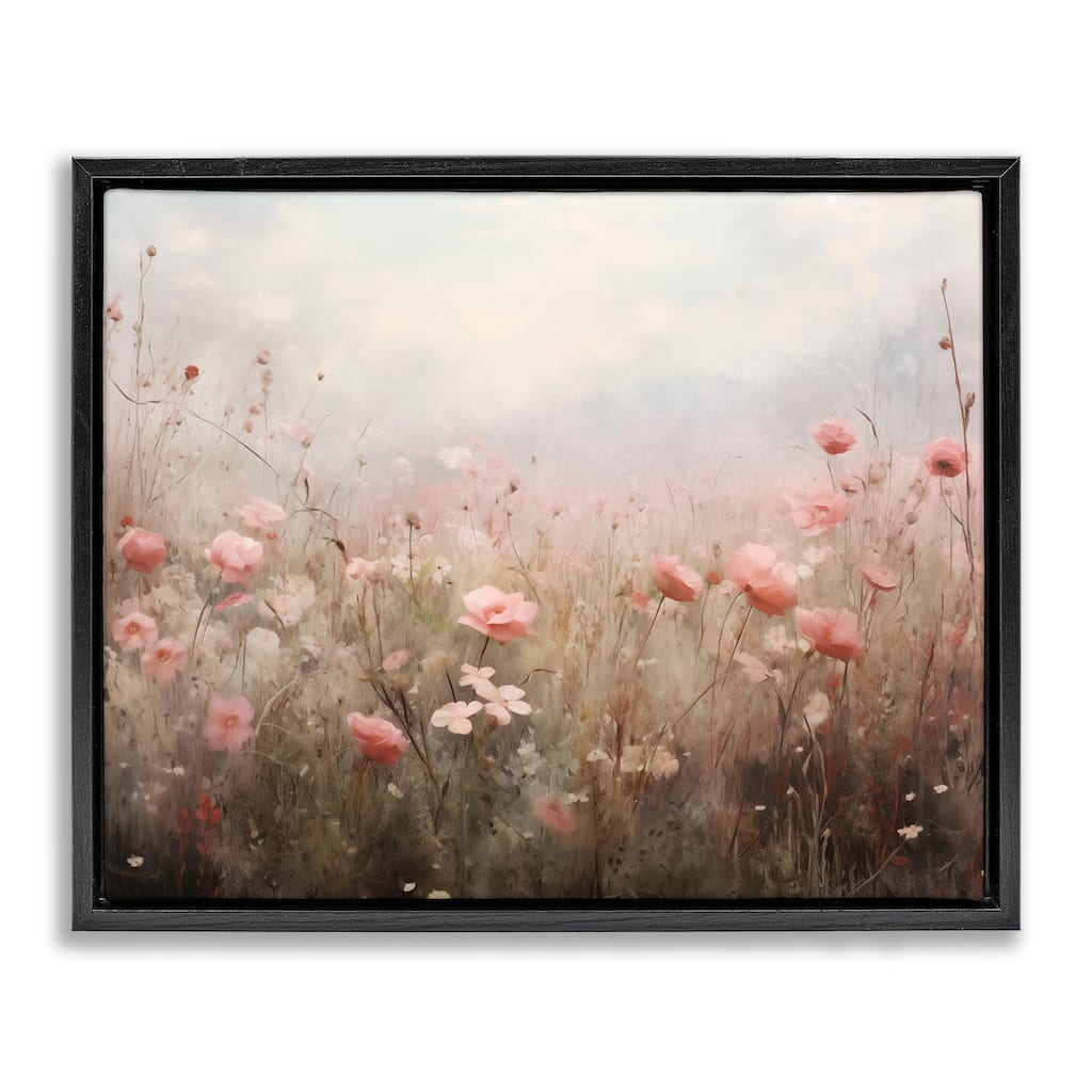 Stupell Pastel Pink Meadow Flowers Framed Floater Canvas Wall Art Design By Arlington Prints