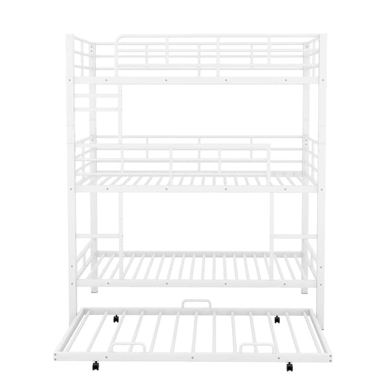 Metal Twin Size Triple Bunk Bed With Trundle
