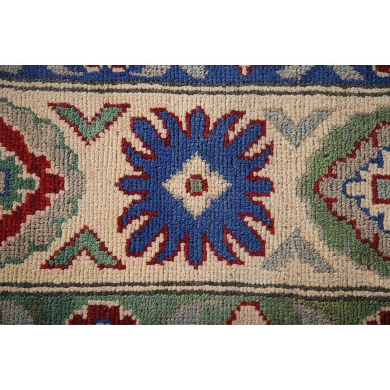 Gray Geometric Kazak Oriental Area Rug Wool Carpet - 6'3" x 8'11"
