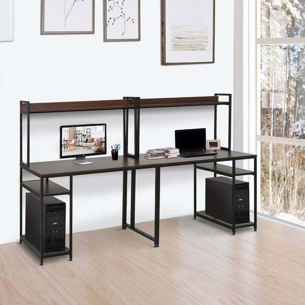 Shop Homcom Industrial Double Computer Desk Home Office Writing Table For Two Person Storage W Open Shelf Overstock 31978821